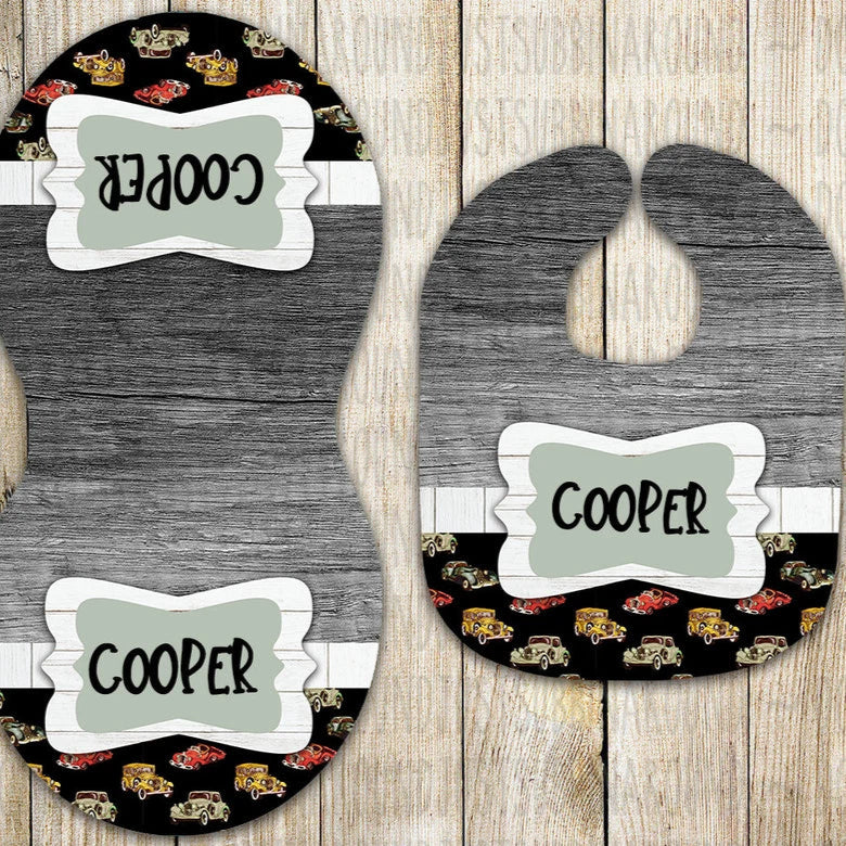 Vintage Car Bib and Burp Cloth