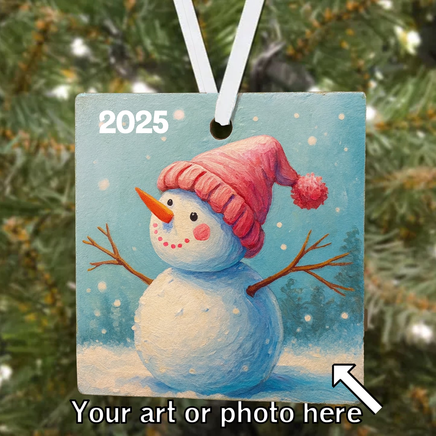 Double Sided Square Hardboard Ornament Drawn2Art