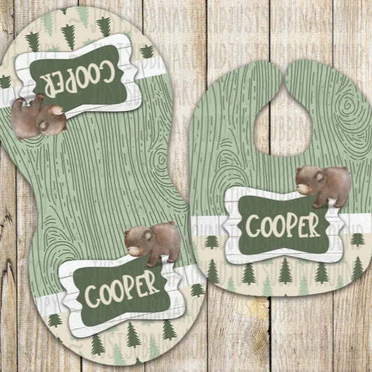 Forest Bear Bib and Burp Cloth