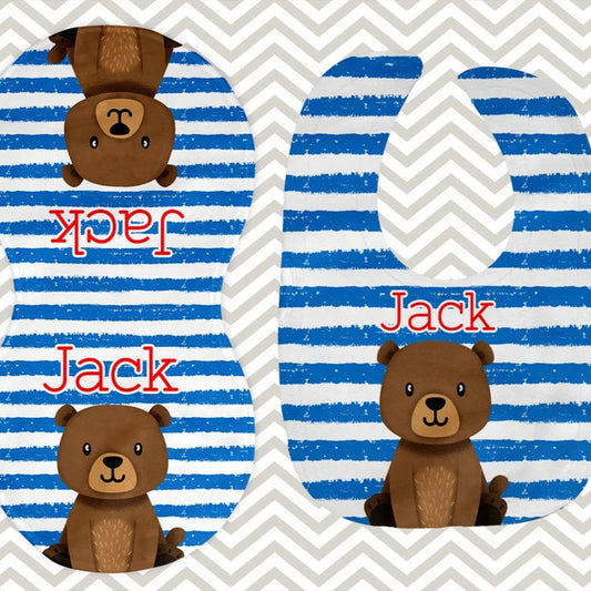 Striped Bear Bib and Burp Cloth