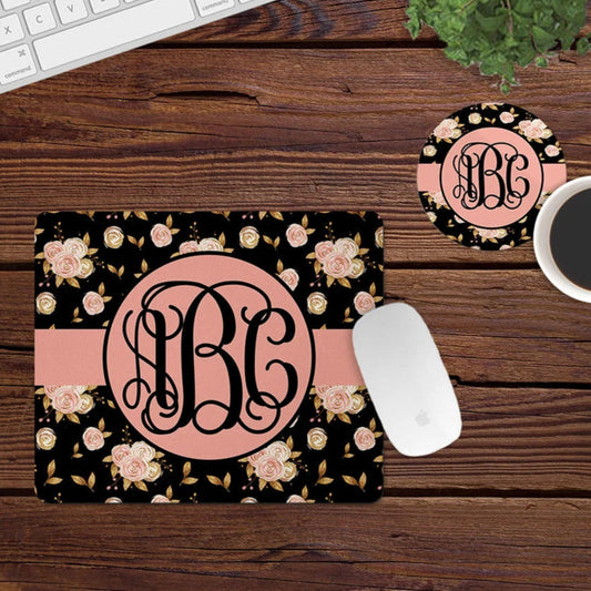 Black and Rose Gold Floral Mousepad