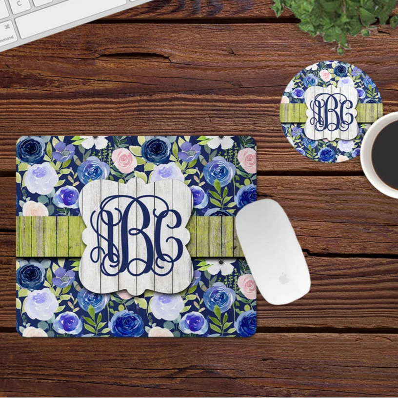 Blue Floral Mousepad