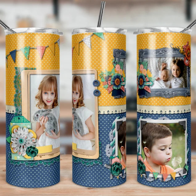 Blue & Yellow Photo Tumbler- 3 Photos