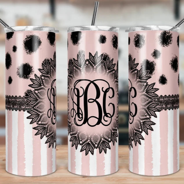 Blush & Black Lace Monogram Tumbler