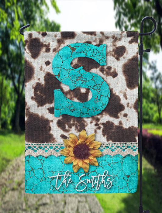 Personalized Turquoise Cow Garden Flag