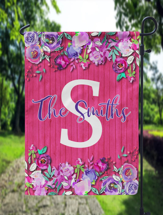 Personalized Bright Pink Floral Garden Flag