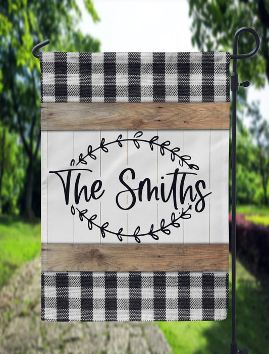 Personalized Buffalo Plaid Farmhouse Garden Flag