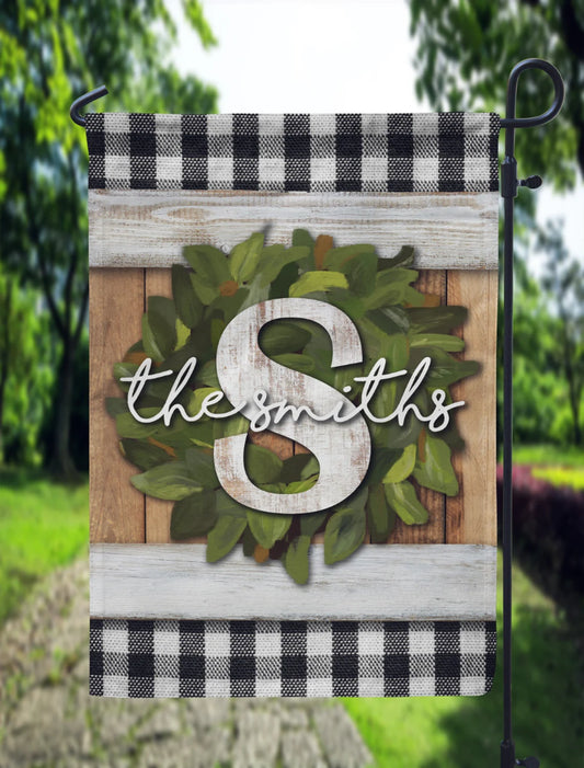 Personalized Buffalo Plaid Magnolia Garden Flag