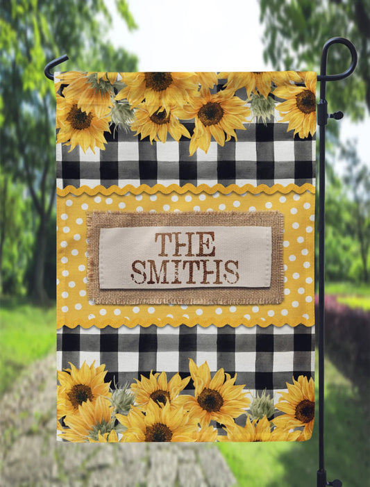 Personalized Buffalo Plaid Sunflower Garden Flag