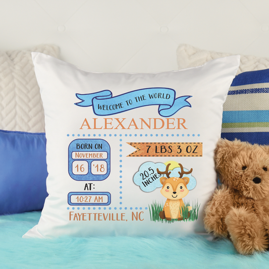 Blue Deer Birth Stat Pillow