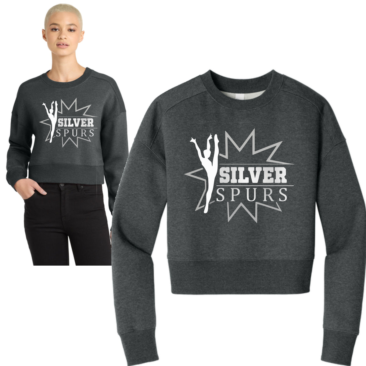 Silver Spurs Logo Cropped Crewneck Sweatshirt