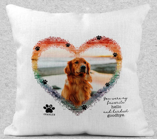 Rainbow Dog Memorial Pillow My Favorite Hello