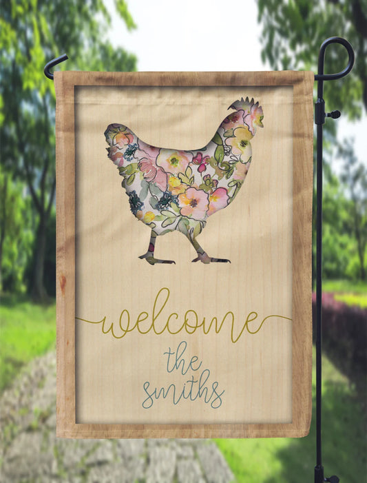 Personalized Floral Chicken Garden Flag