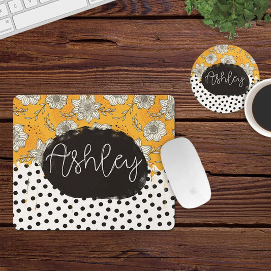 Floral Mustard Dots Mousepad