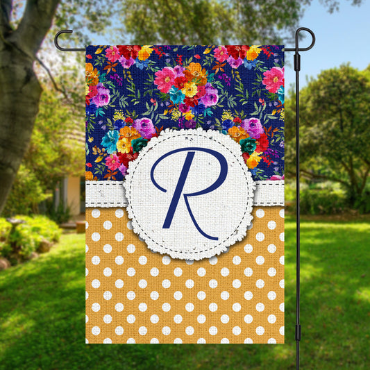 Personalized Floral & Dots Garden Flag