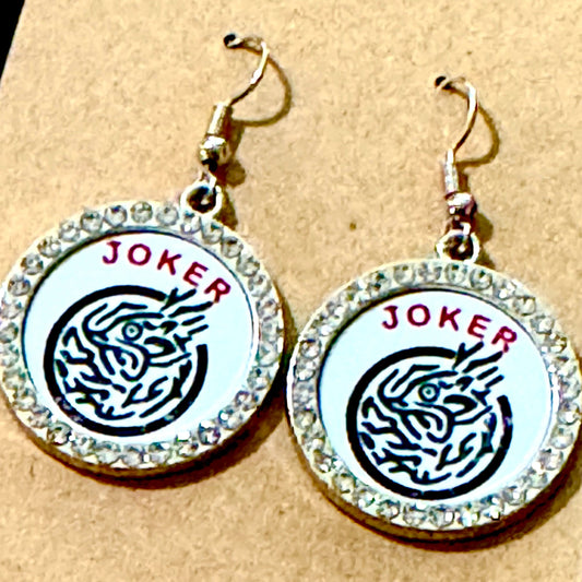 Mahjong Joker Dangle Bling Earrings