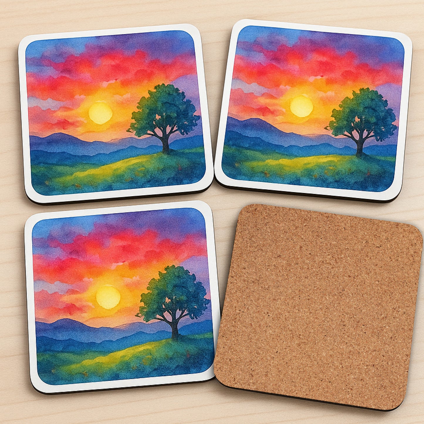 4 Glossy Coasters with Cork Backing Drawn2Art
