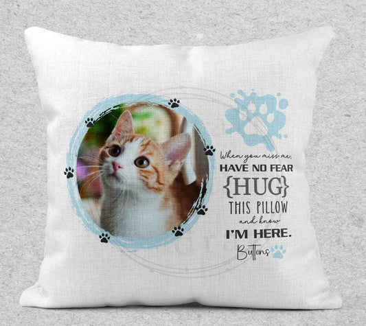 Hug Me Memorial Cat Pillow, Blue