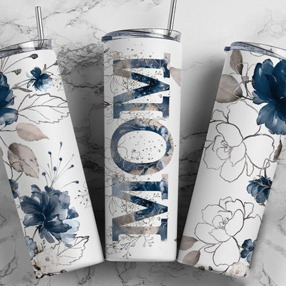 Blue Floral Mom Tumbler