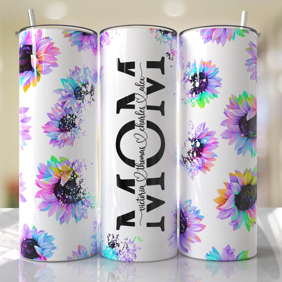 Purple Floral Mom Tumbler With Names