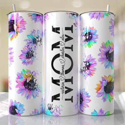 Purple Floral Mom Tumbler With Names