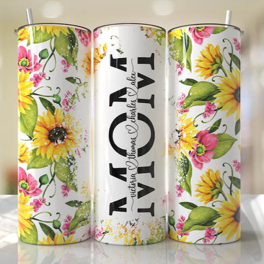 Sunflower Mom Tumbler With Names