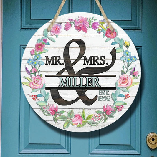 Mr & Mrs Floral Wreath Door Hanger