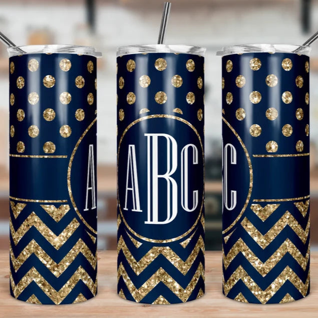 Navy & Gold Monogram Tumbler