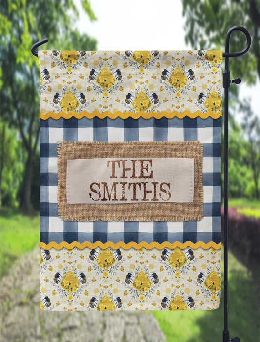 Personalized Navy Honey Bee Garden Flag