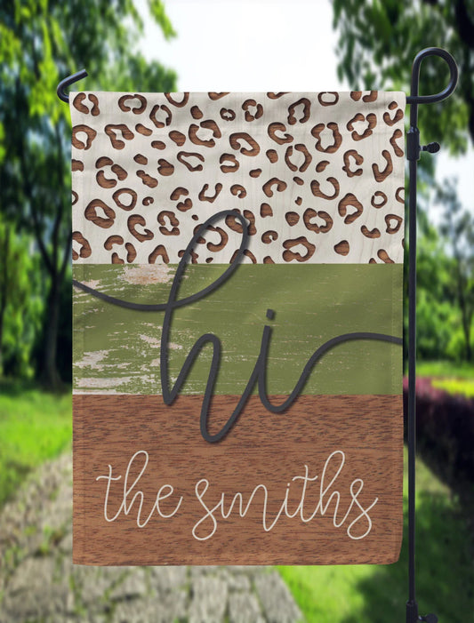 Personalized Olive Leopard Garden Flag