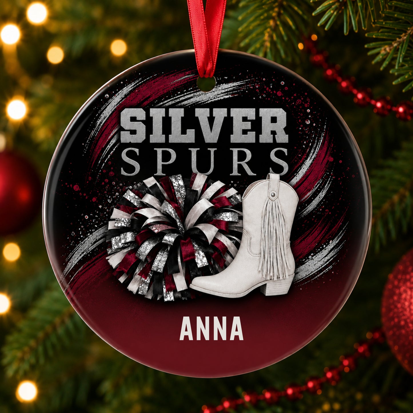 Silver Spurs Glass Ornament