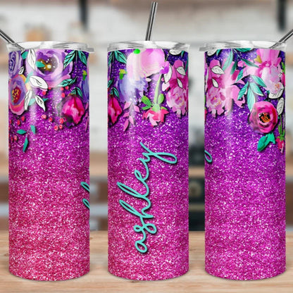 Purple Floral Name Tumbler