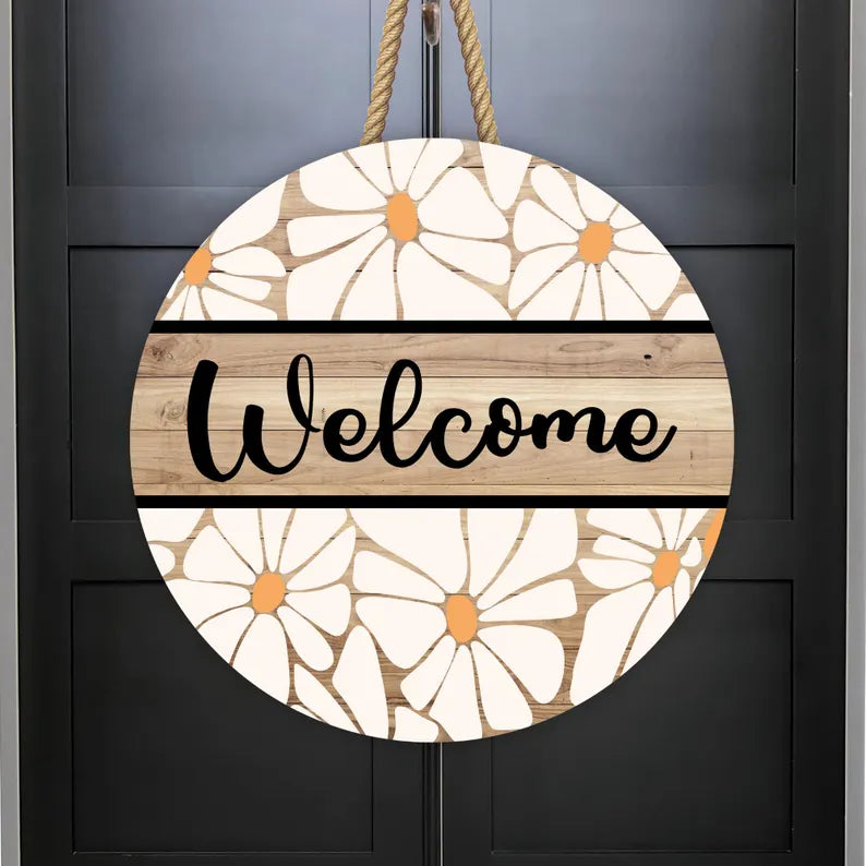 Retro Daisy Welcome Door Hanger