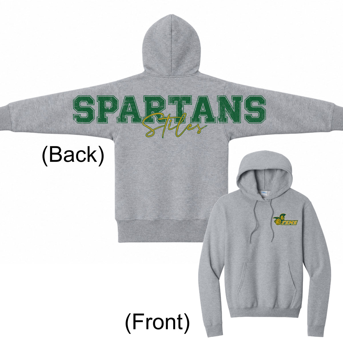 Gray Spartans Hoodie with Oversized Varsity Lettering