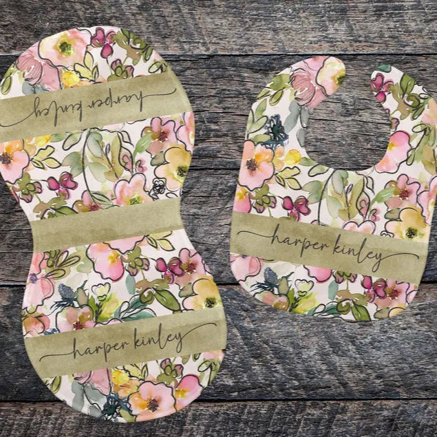 Spring Floral Bib and Burp Cloth