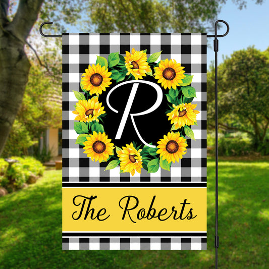 Personalized Sunflower Plaid Garden Flag