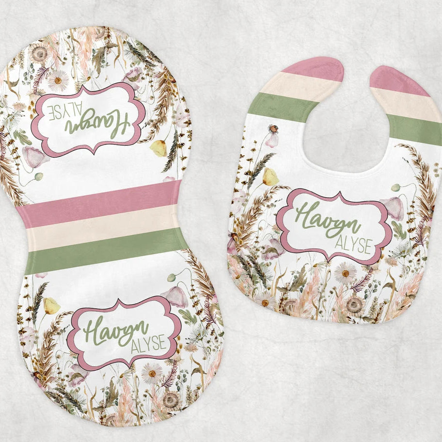 Wildflower Bib and Burp Cloth