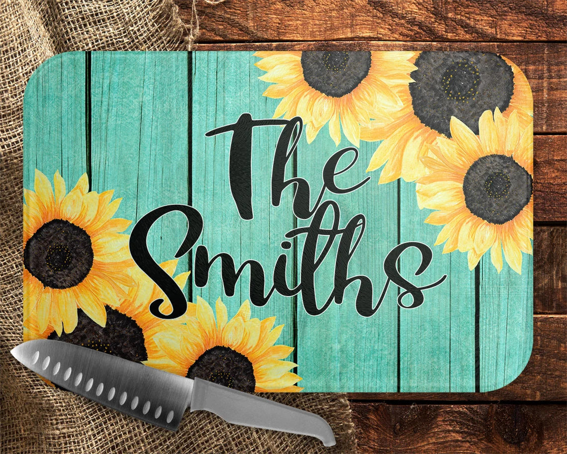 Teal & Sunflowers Cutting Board