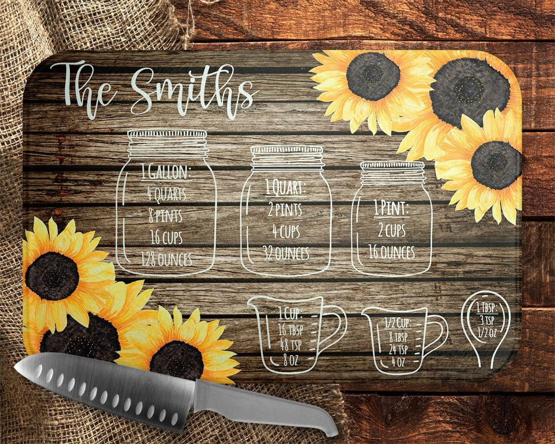 Sunflowers & Measurements Cutting Board