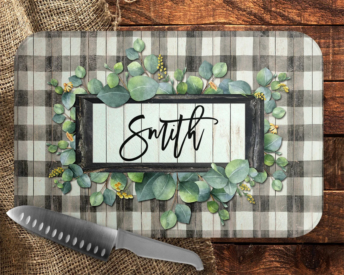 Plaid Eucalyptus Farmhouse Cutting Board