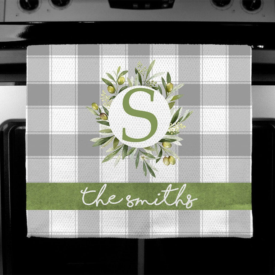 Olive Wreath Buffalo Plaid Towel
