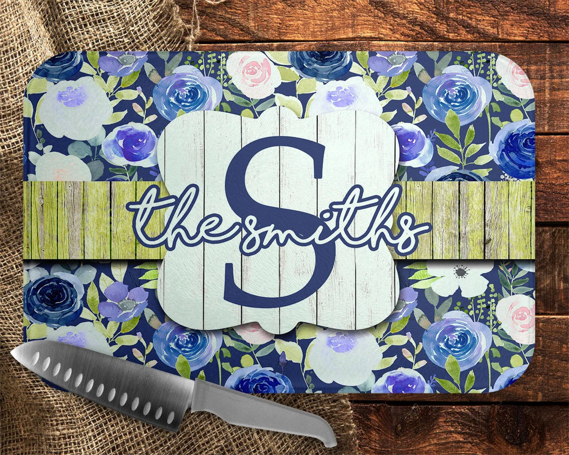 Blue Floral Cutting Board