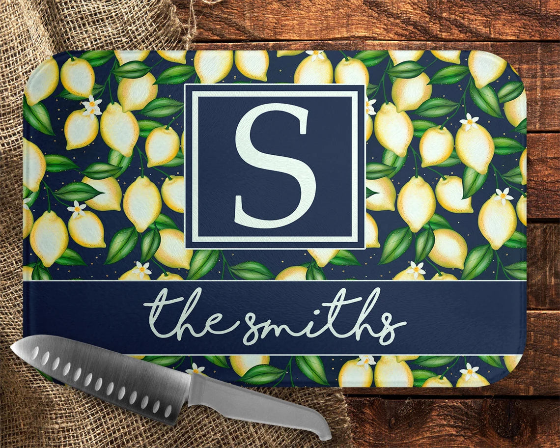 Navy Blue Lemon Cutting Board