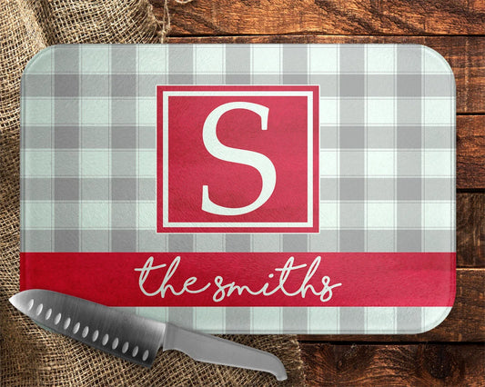 Red and Grey Plaid Cutting Board