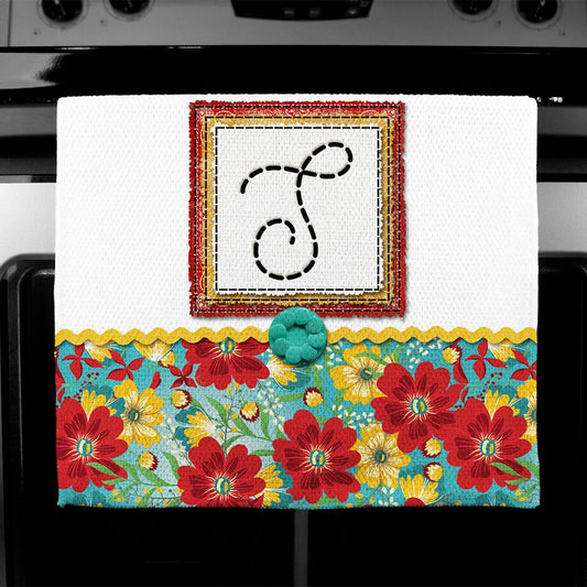 Red & Teal Floral Farmhouse Towel