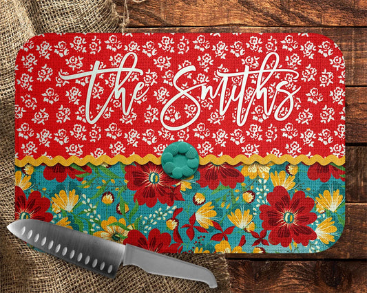 Red and Teal Farmhouse Cutting Board