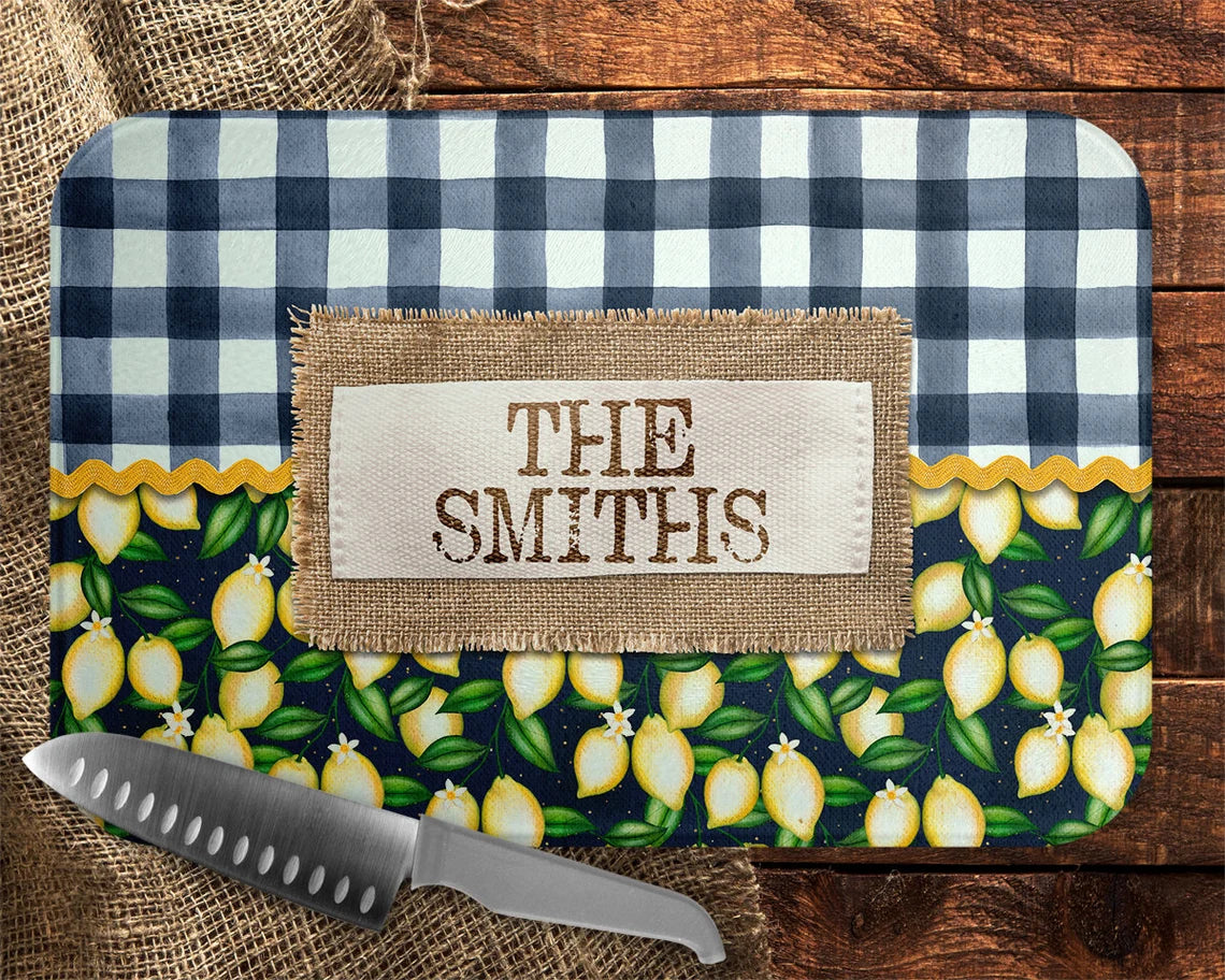 Navy Lemon Farmhouse Cutting Board