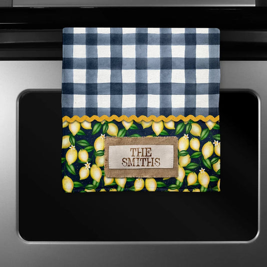 Navy Plaid Lemon Towel