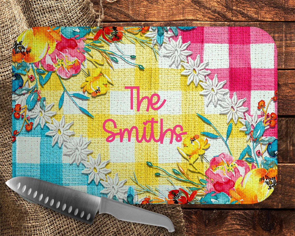 Bright Floral Gingham Cutting Board