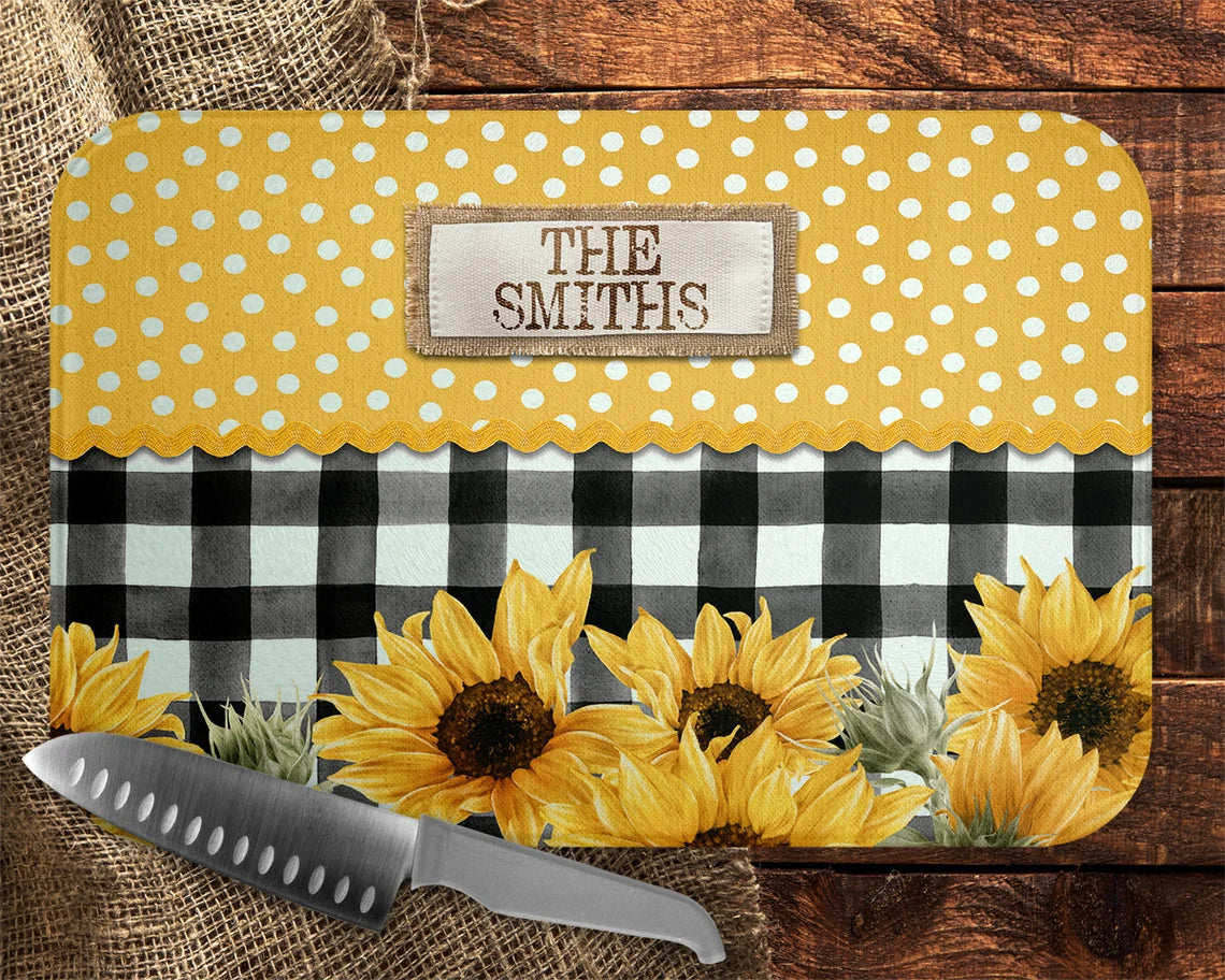 Buffalo Plaid Sunflower Cutting Board